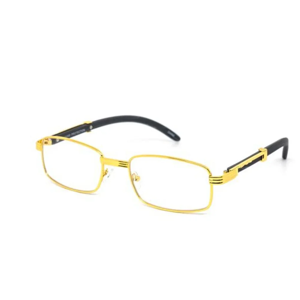 Clear Lens Men Sunglasses Square Gold Frame Hip Hop Style Buffs Woddy Arms Migos